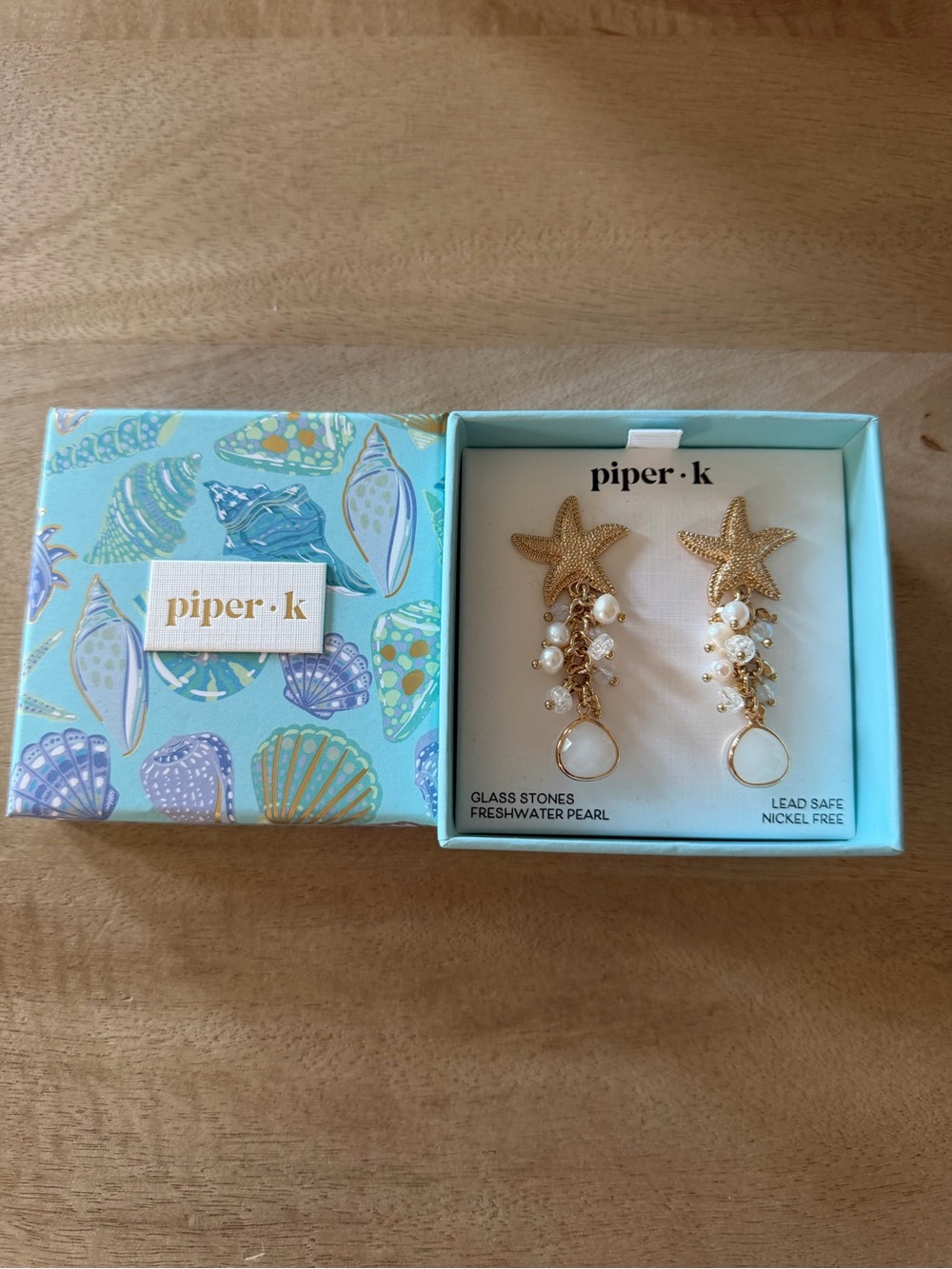 piper·k Gold Starfish Pearl Drop Earrings - Gold and White - Picture 3 of 8